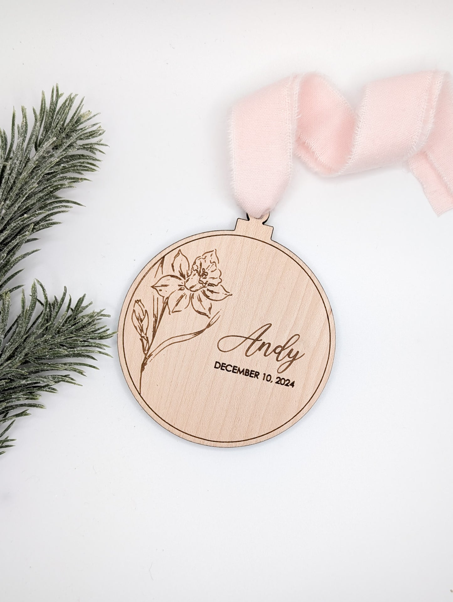 Birth Month Flower + Date Ornament