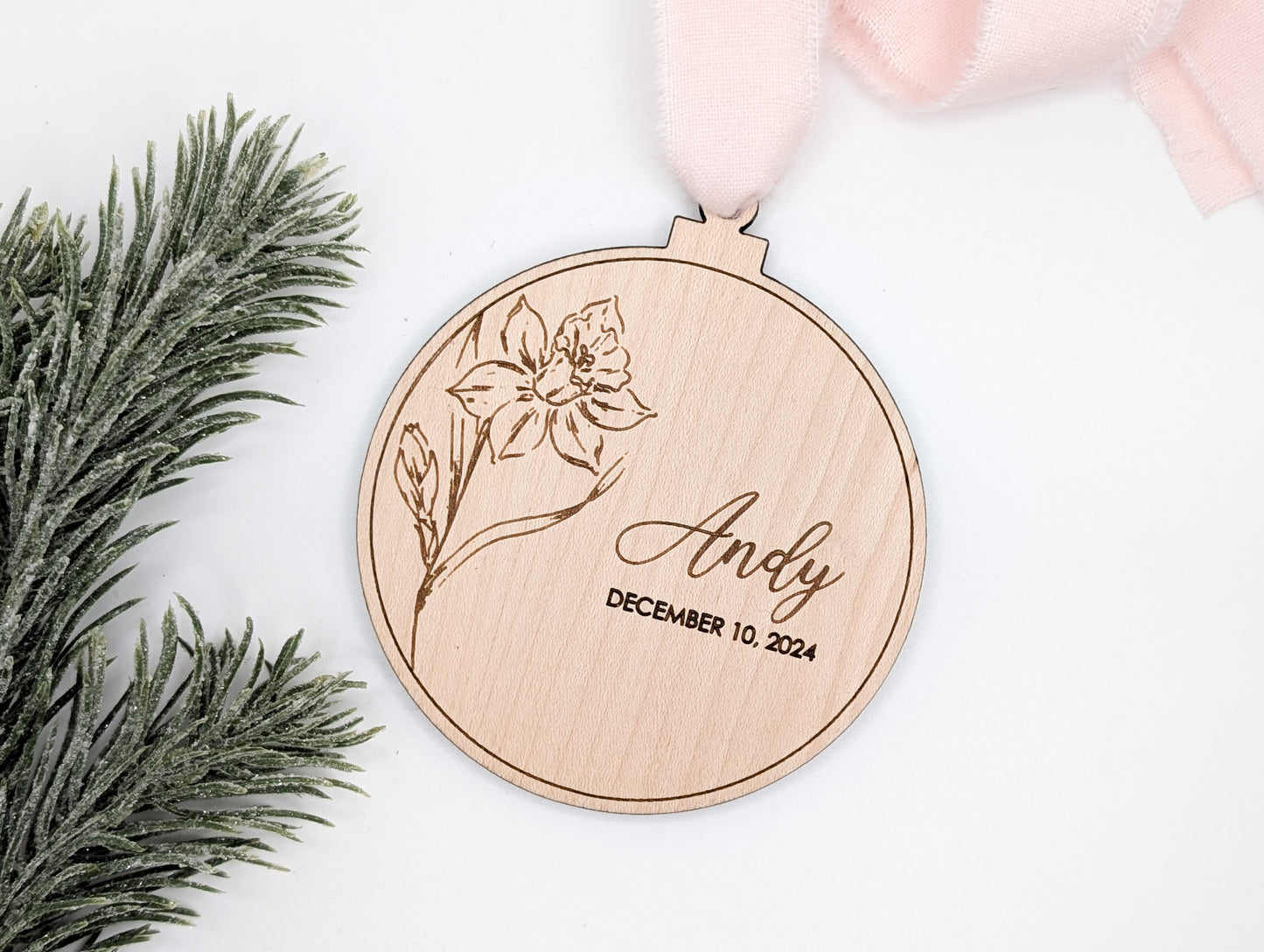 Birth Month Flower + Date Ornament