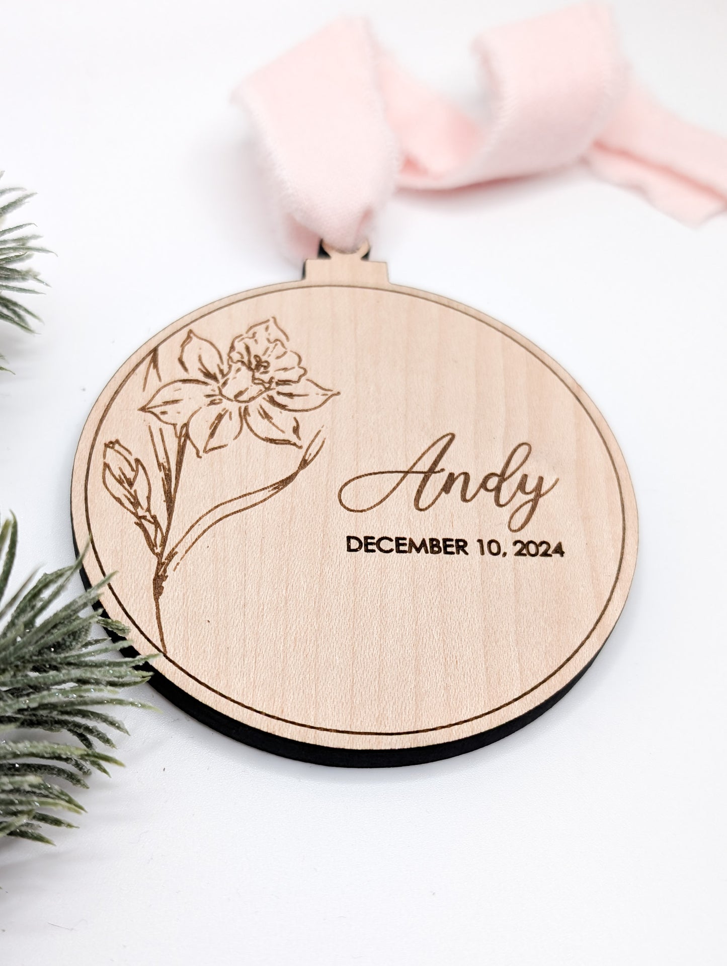 Birth Month Flower + Date Ornament