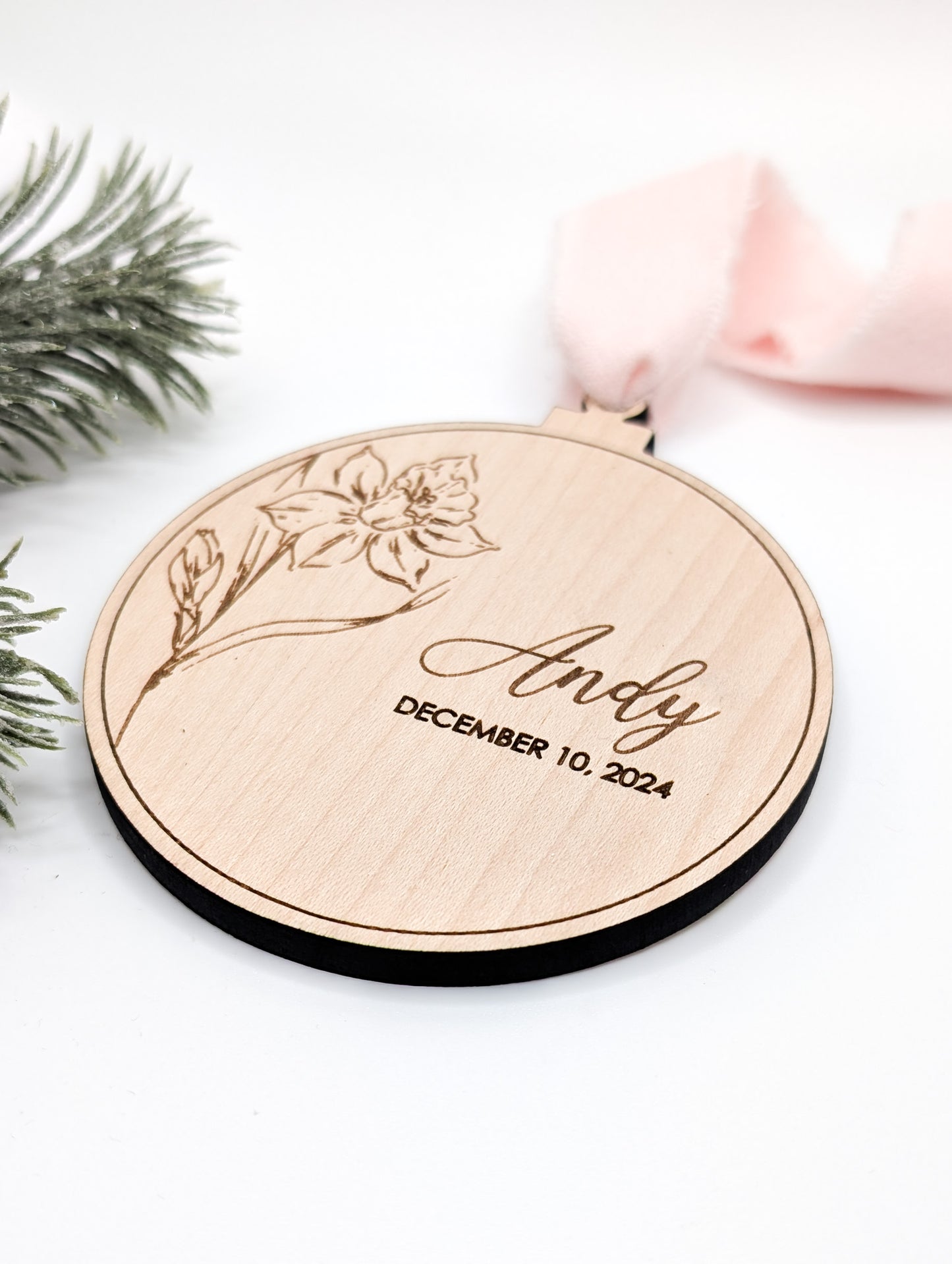 Birth Month Flower + Date Ornament