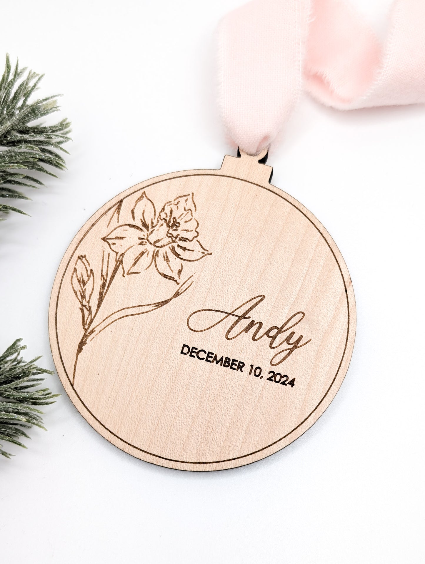 Birth Month Flower + Date Ornament