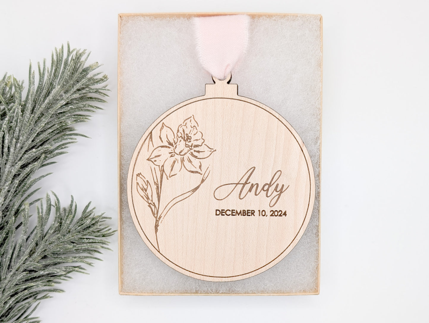 Birth Month Flower + Date Ornament