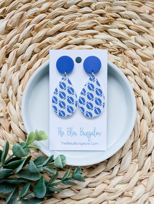 Blue + White Football Print Earrings