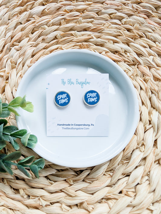 Blue and White Spartan Studs