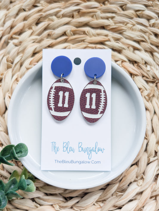 Custom Number Football Texture Earrings