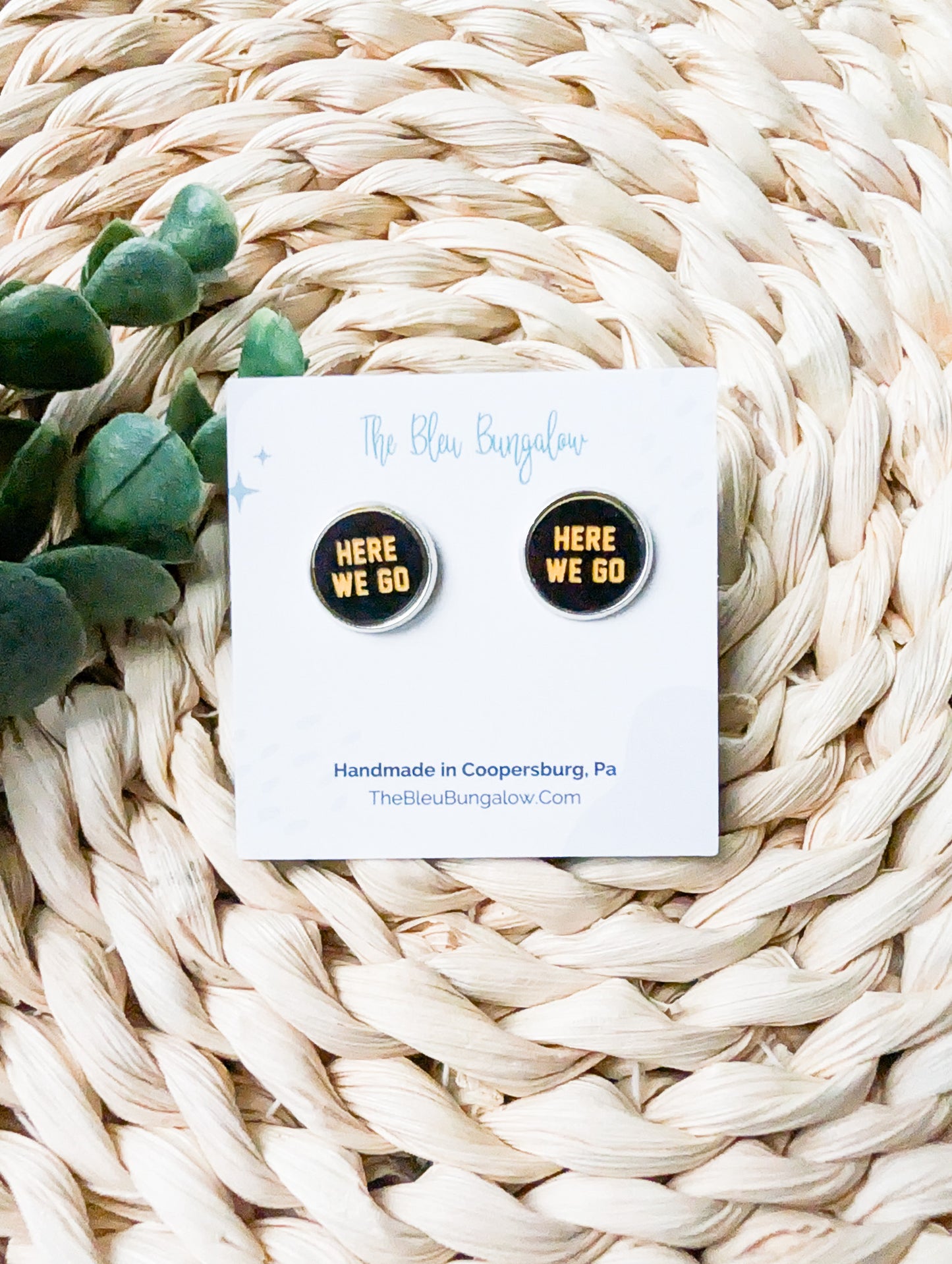 Here We Go Black and Yellow Stud Earrings: Pittsburgh Football Fan Gift