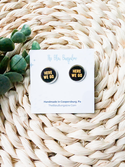 Here We Go Black and Yellow Stud Earrings: Pittsburgh Football Fan Gift
