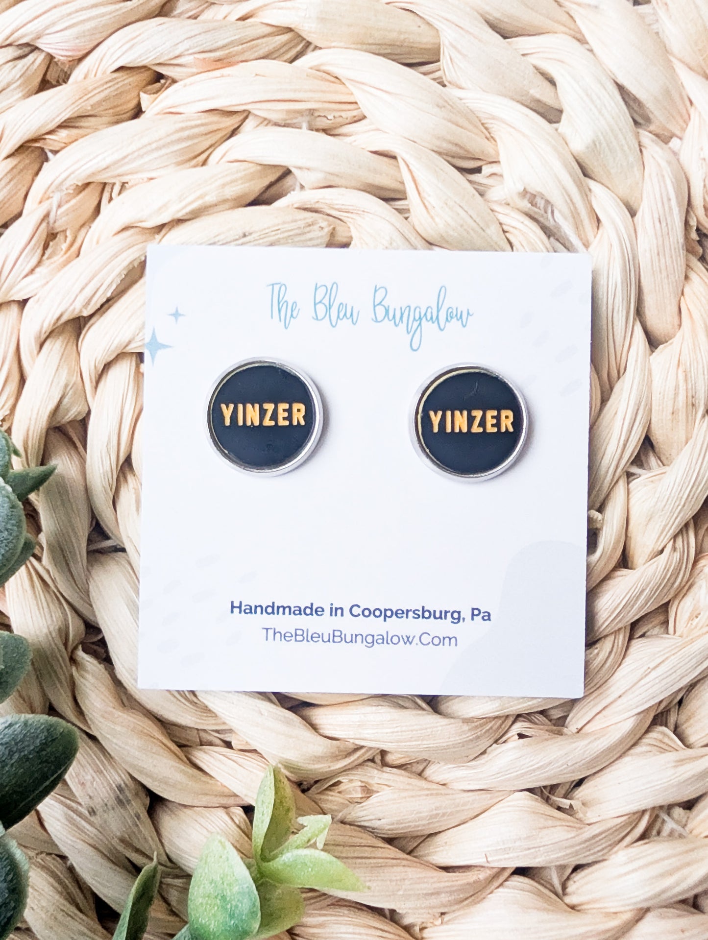 Yinzer Black and Yellow Stud Earrings: Pittsburgh Football Fan Gift