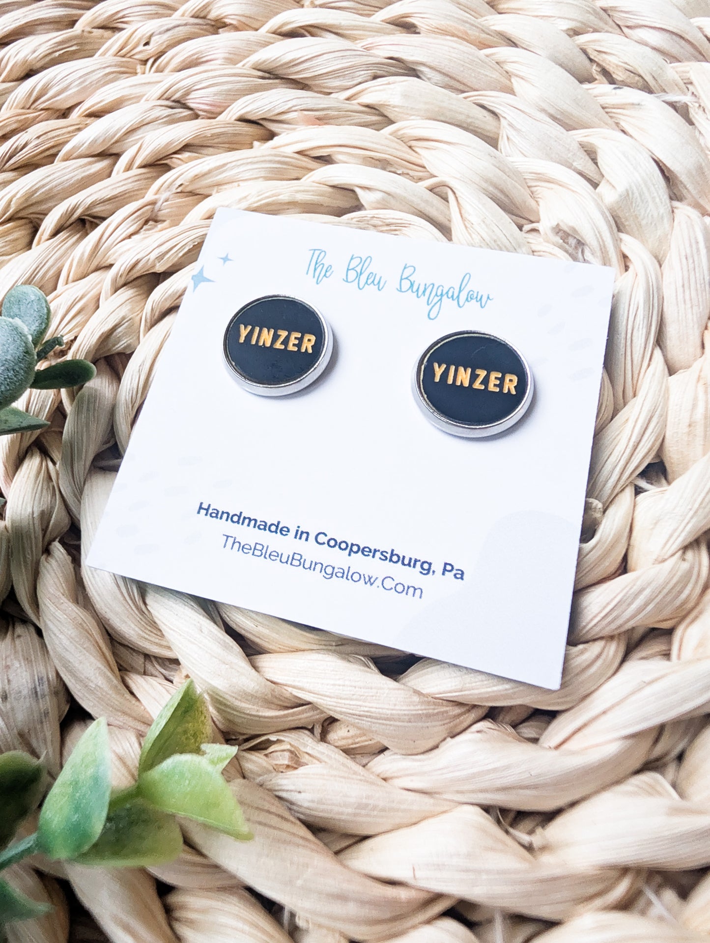 Yinzer Black and Yellow Stud Earrings: Pittsburgh Football Fan Gift