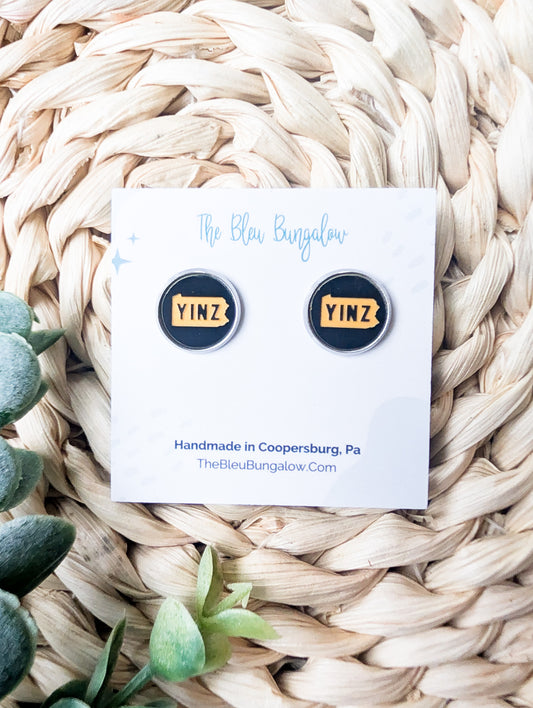 Yinz PA Black and Yellow Stud Earrings: Pittsburgh Football Fan Gift