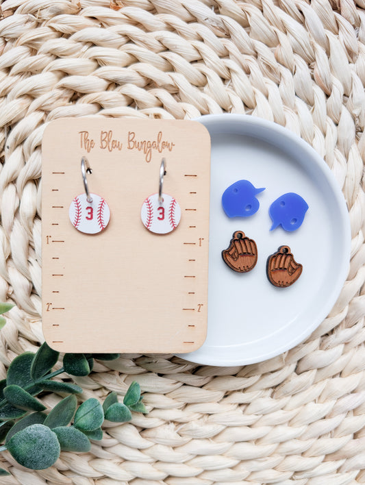 Baseball Charm Earrings – Interchangeable Sports Dangle Earrings with Baseball Number, Gloves & Helmets – Team Spirit Jewelry