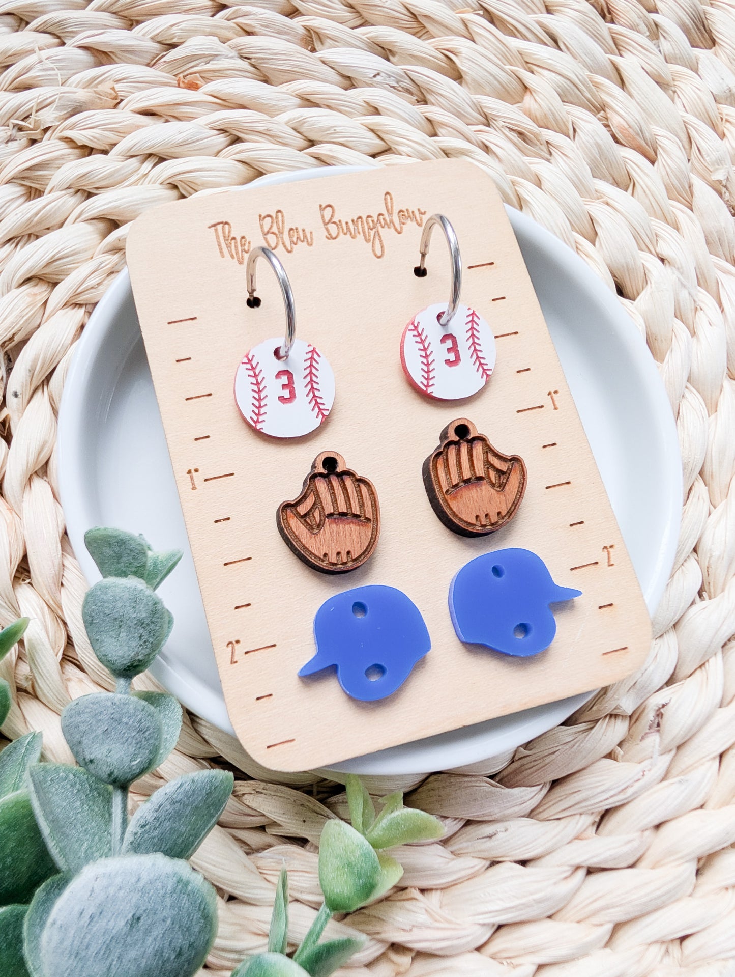 Baseball Charm Earrings – Interchangeable Sports Dangle Earrings with Baseball Number, Gloves & Helmets – Team Spirit Jewelry