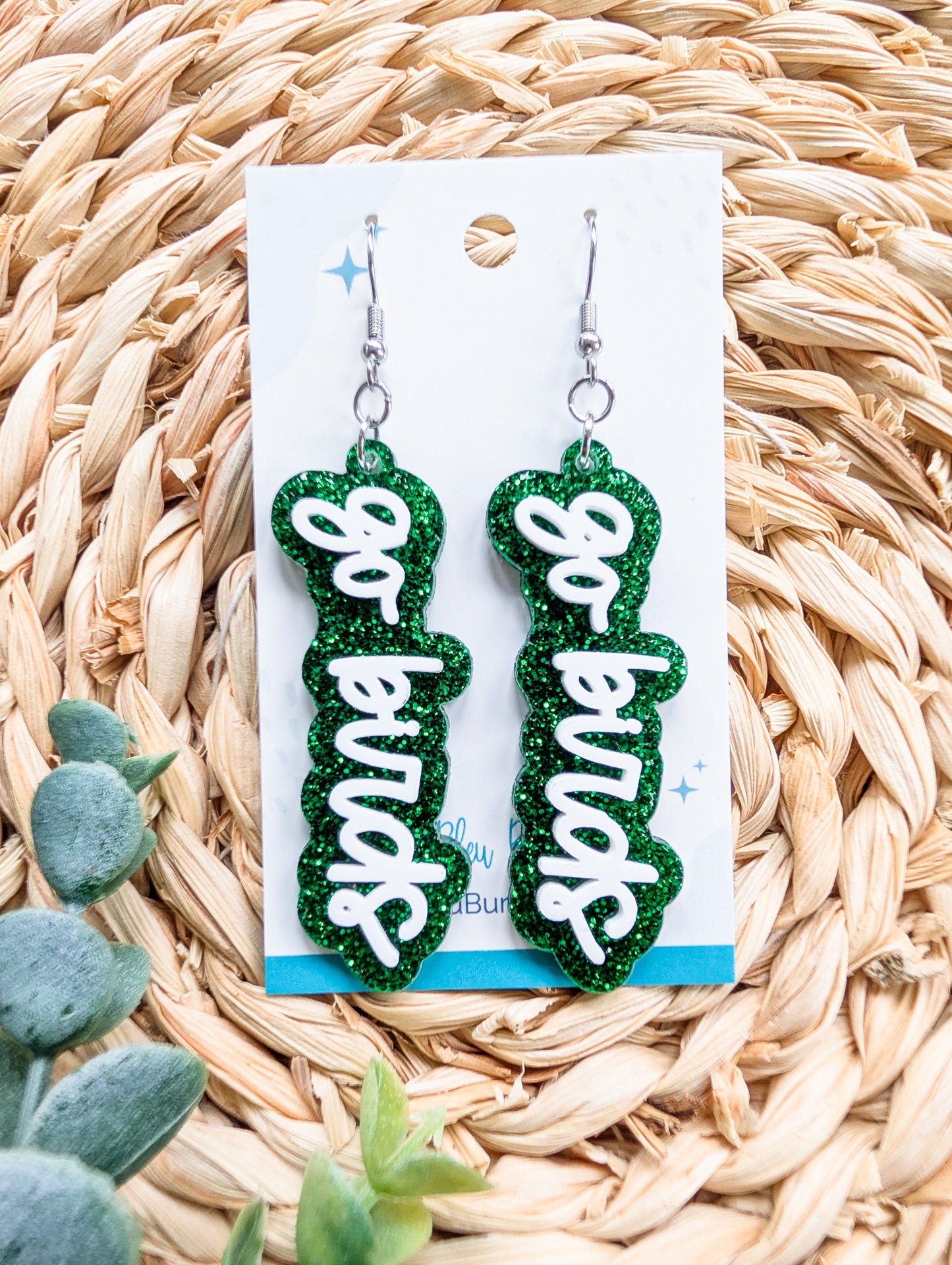Go Birds Layered Green and White 3.25" Acrylic Statement Earrings (2 styles)