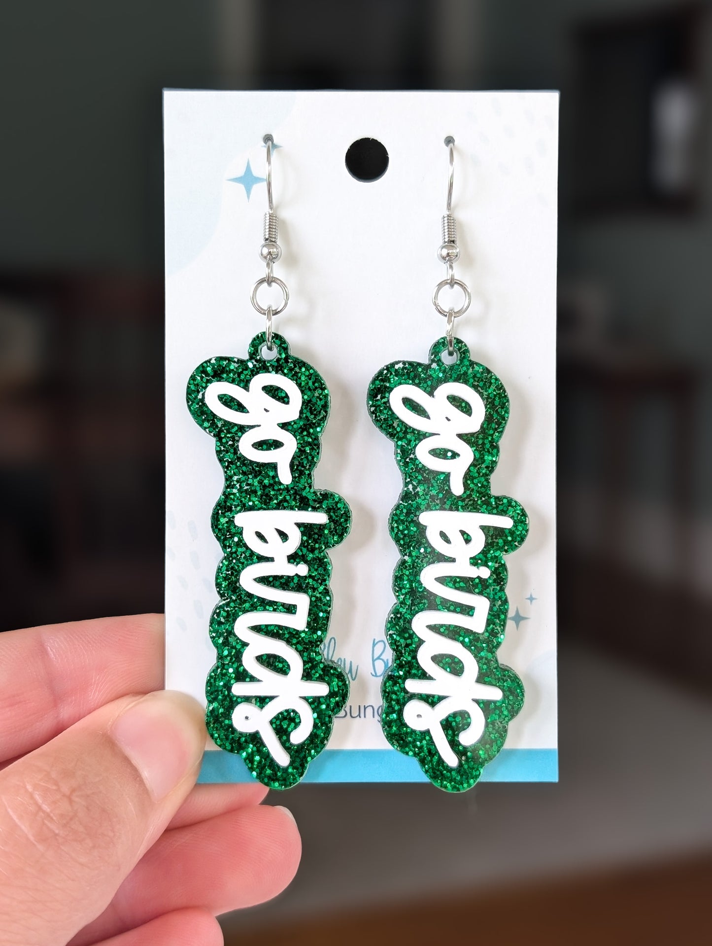Go Birds Layered Green and White 3.25" Acrylic Statement Earrings (2 styles)