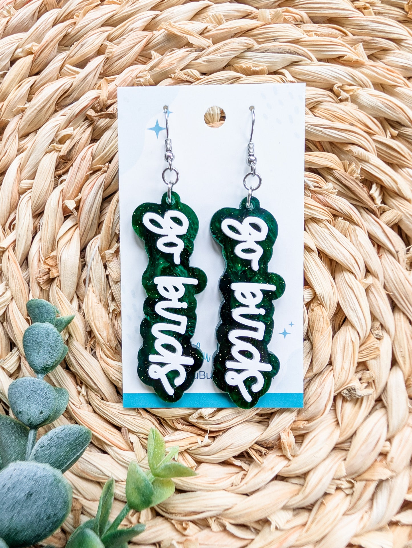 Go Birds Layered Green and White 3.25" Acrylic Statement Earrings (2 styles)