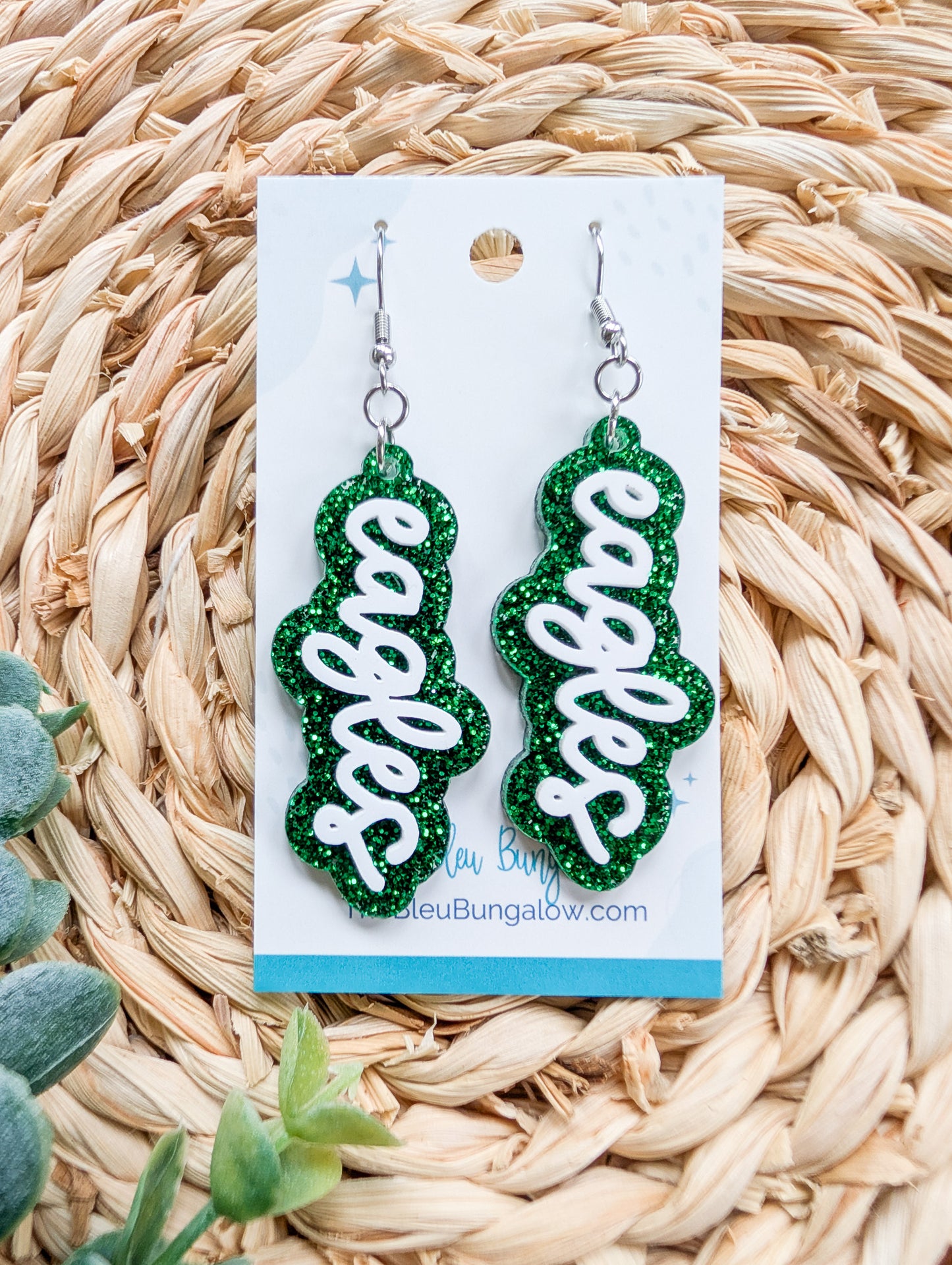 Eagles Layered Green and White 3" Acrylic Statement Earrings (2 styles)