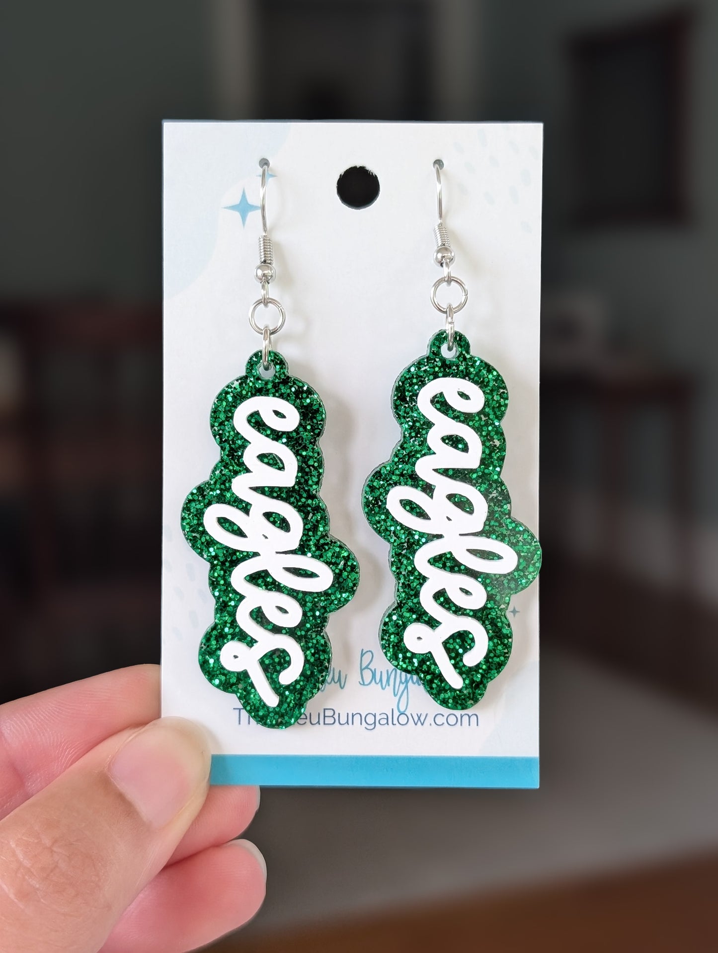 Eagles Layered Green and White 3" Acrylic Statement Earrings (2 styles)