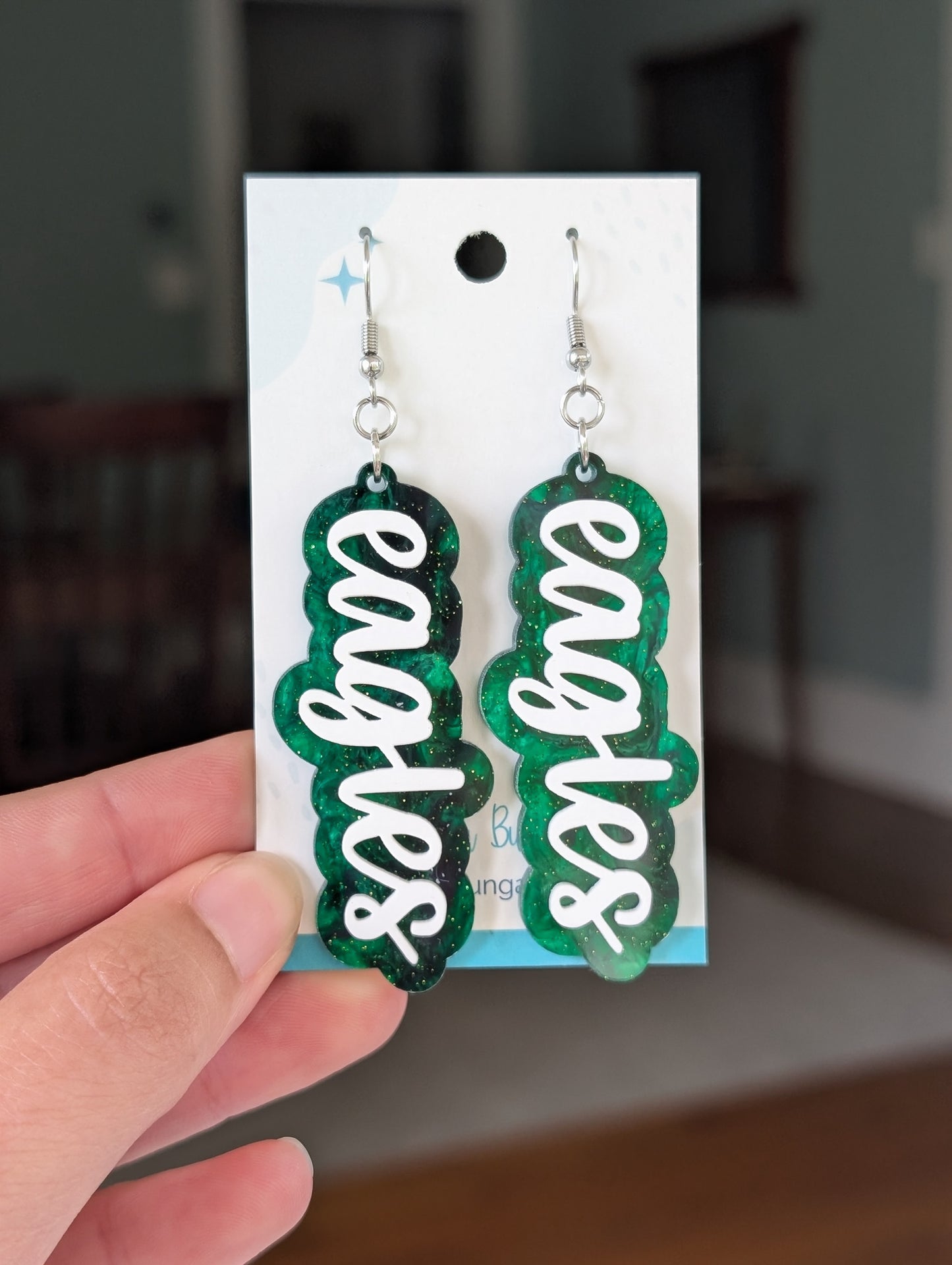 Eagles Layered Green and White 3.25" Acrylic Statement Earrings (2 styles)