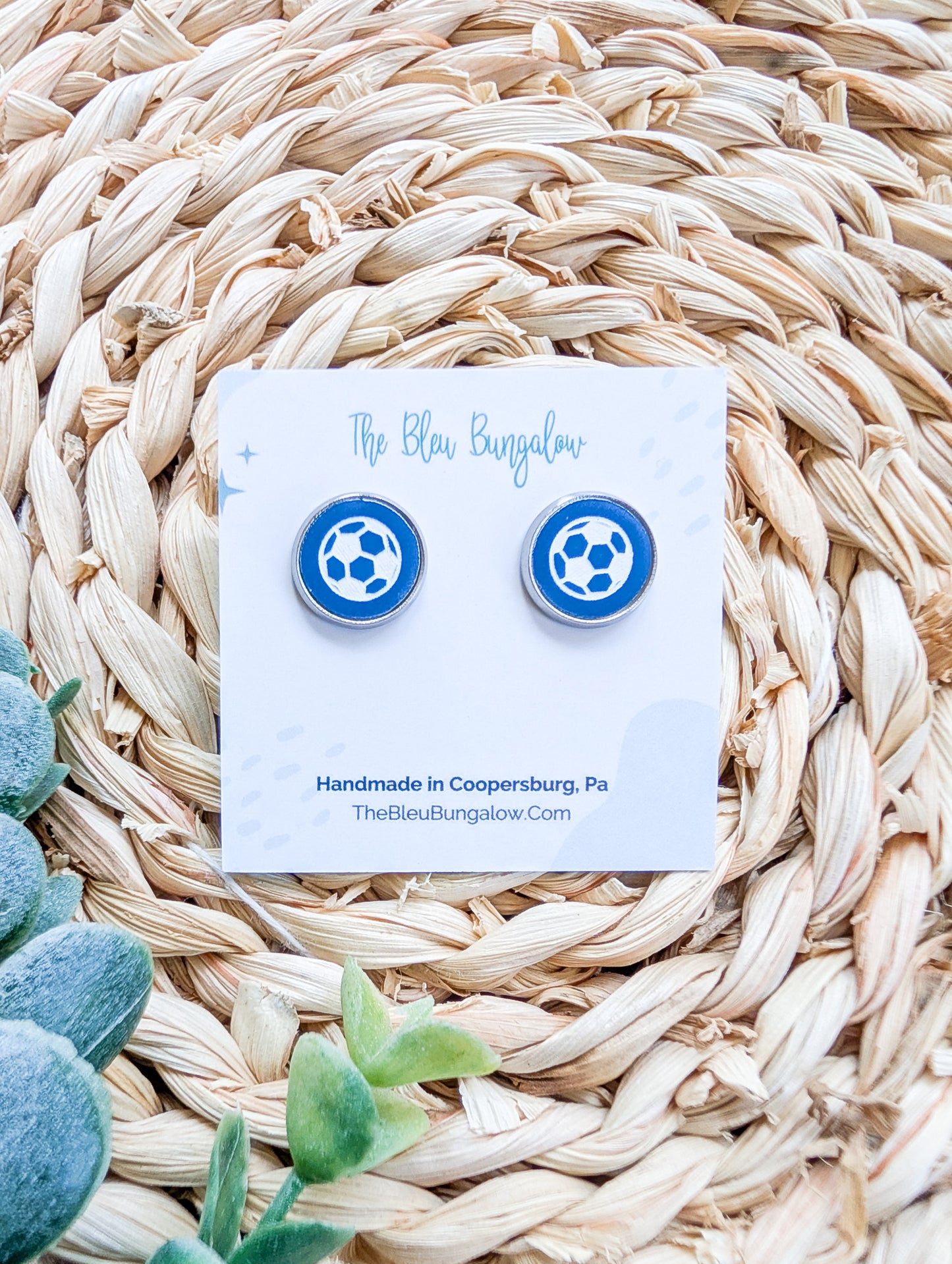 Blue and White Soccer Studs - Style 2
