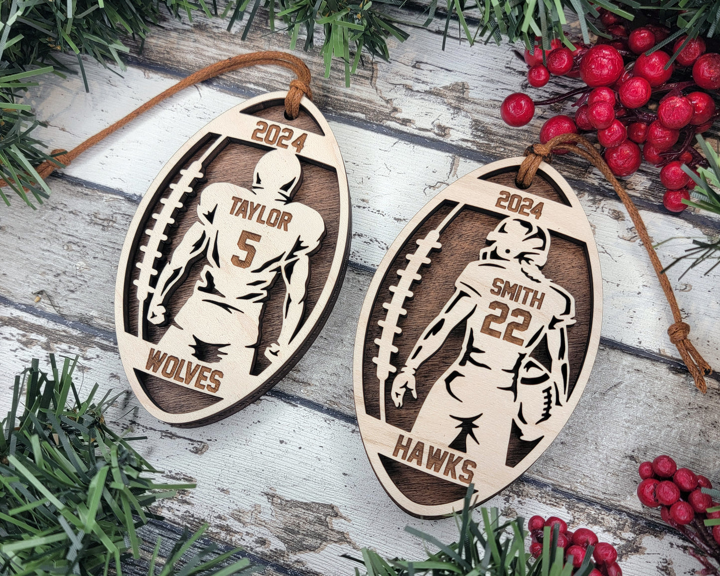Personalized Wooden Football Ornament