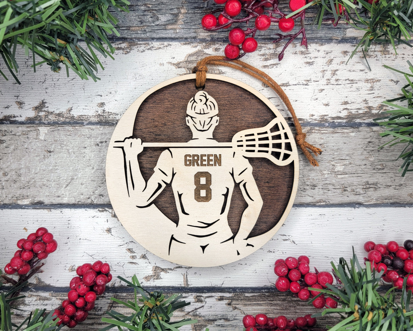 Personalized Wooden Lacrosse Ornament