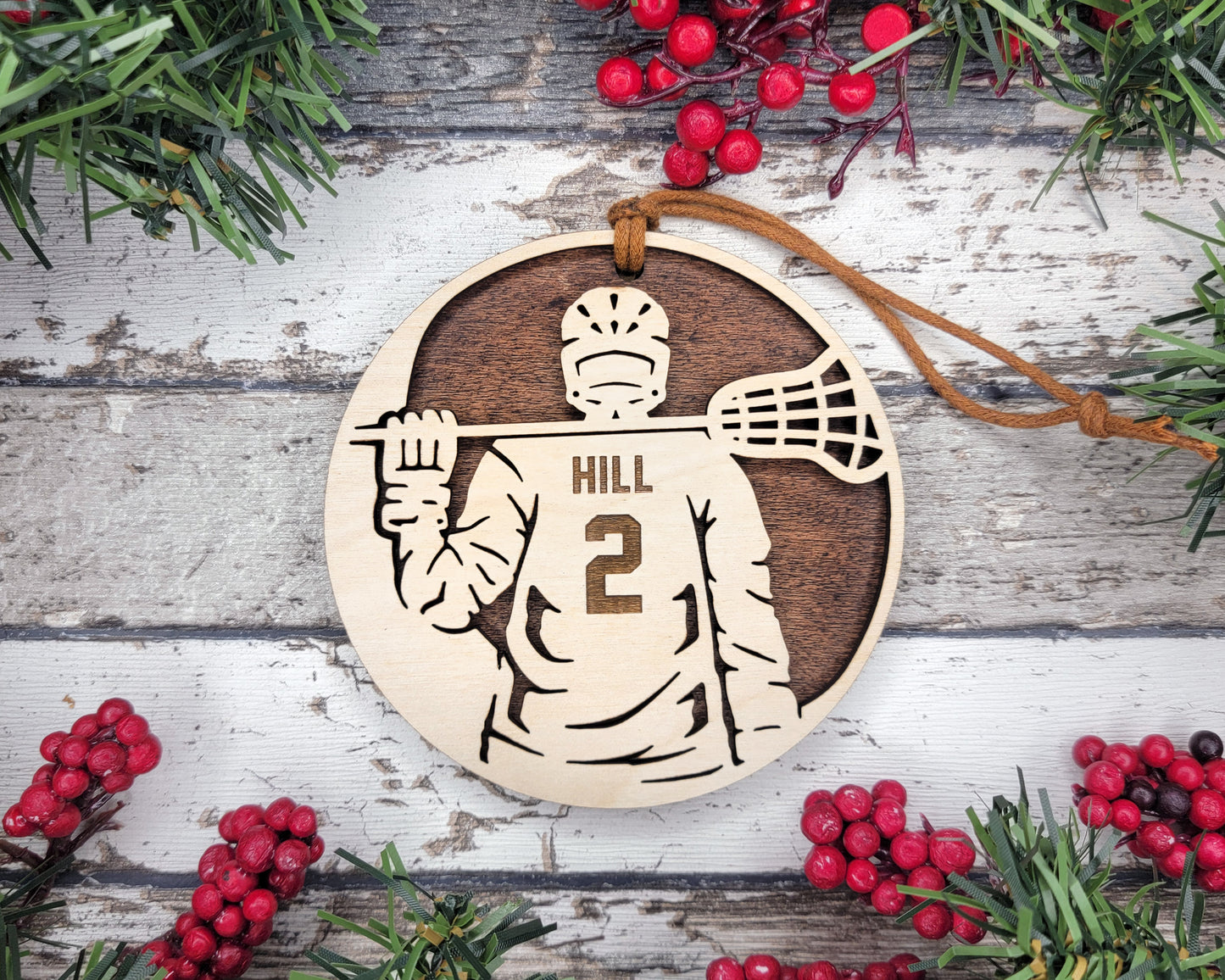 Personalized Wooden Lacrosse Ornament