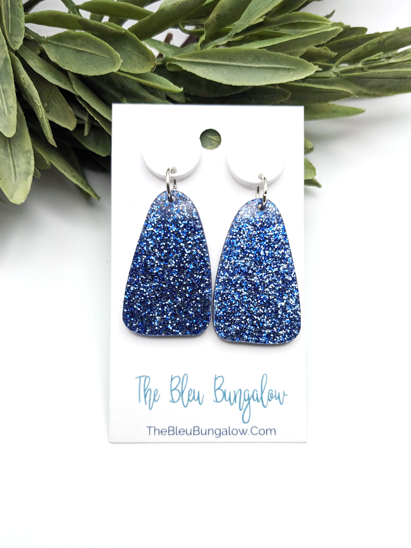 Blue Glitter Dangles With White Stud Topper