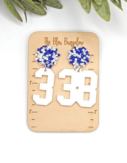 Custom Jersey Number Earrings with Pom Pom Topper