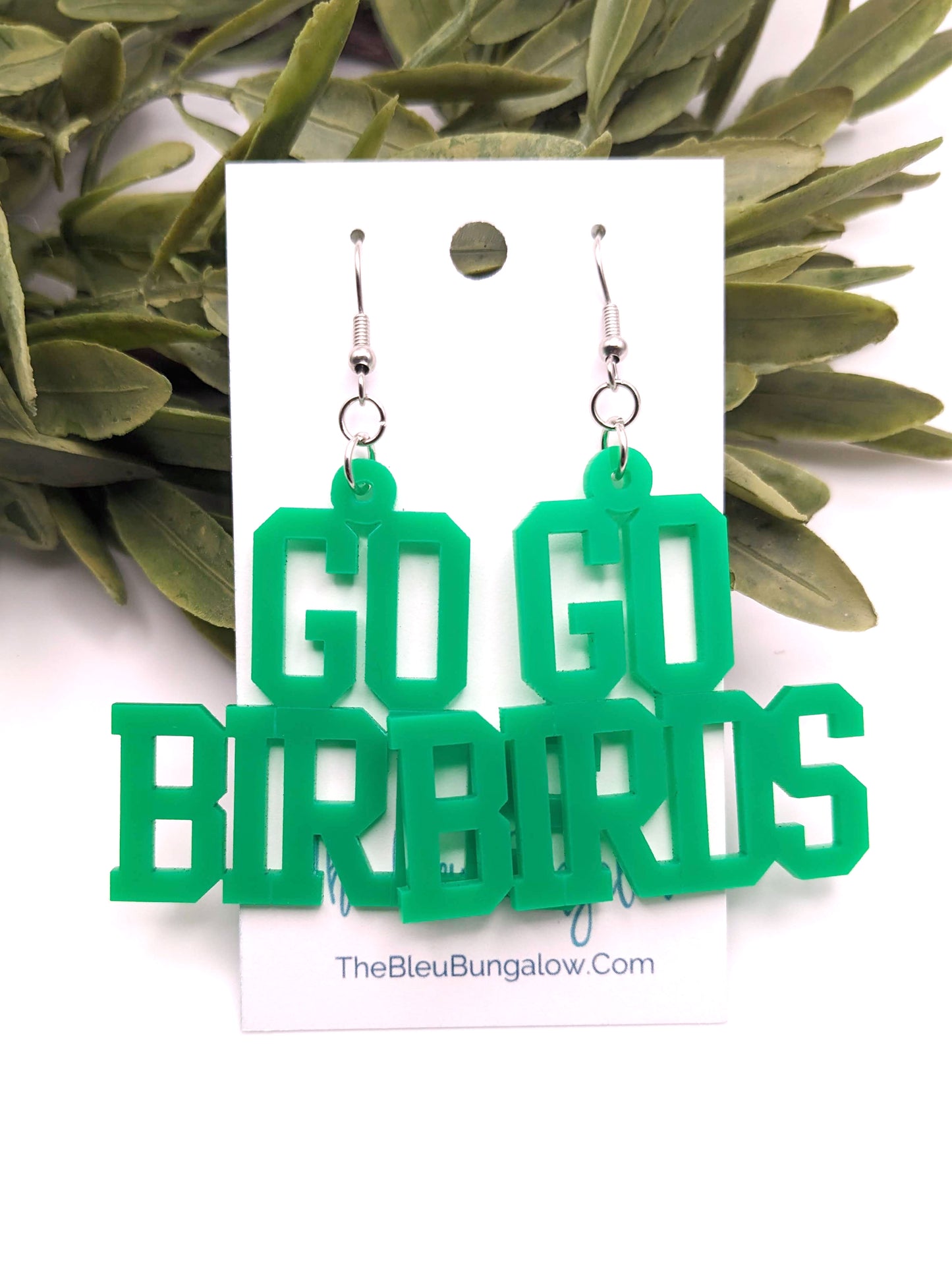 Go Birds Green Acrylic Dangle Earrings