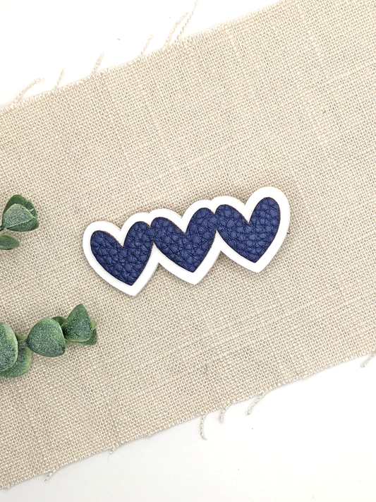 Blue and White Hearts Acrylic and Faux Leather Hair Clip