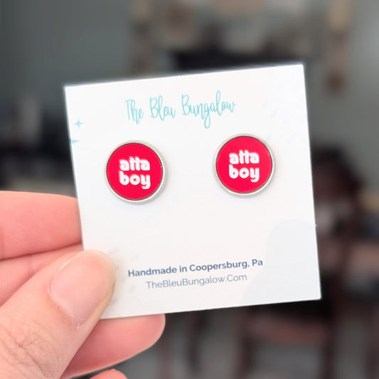 Atta Boy Engraved Acrylic Stud Earrings