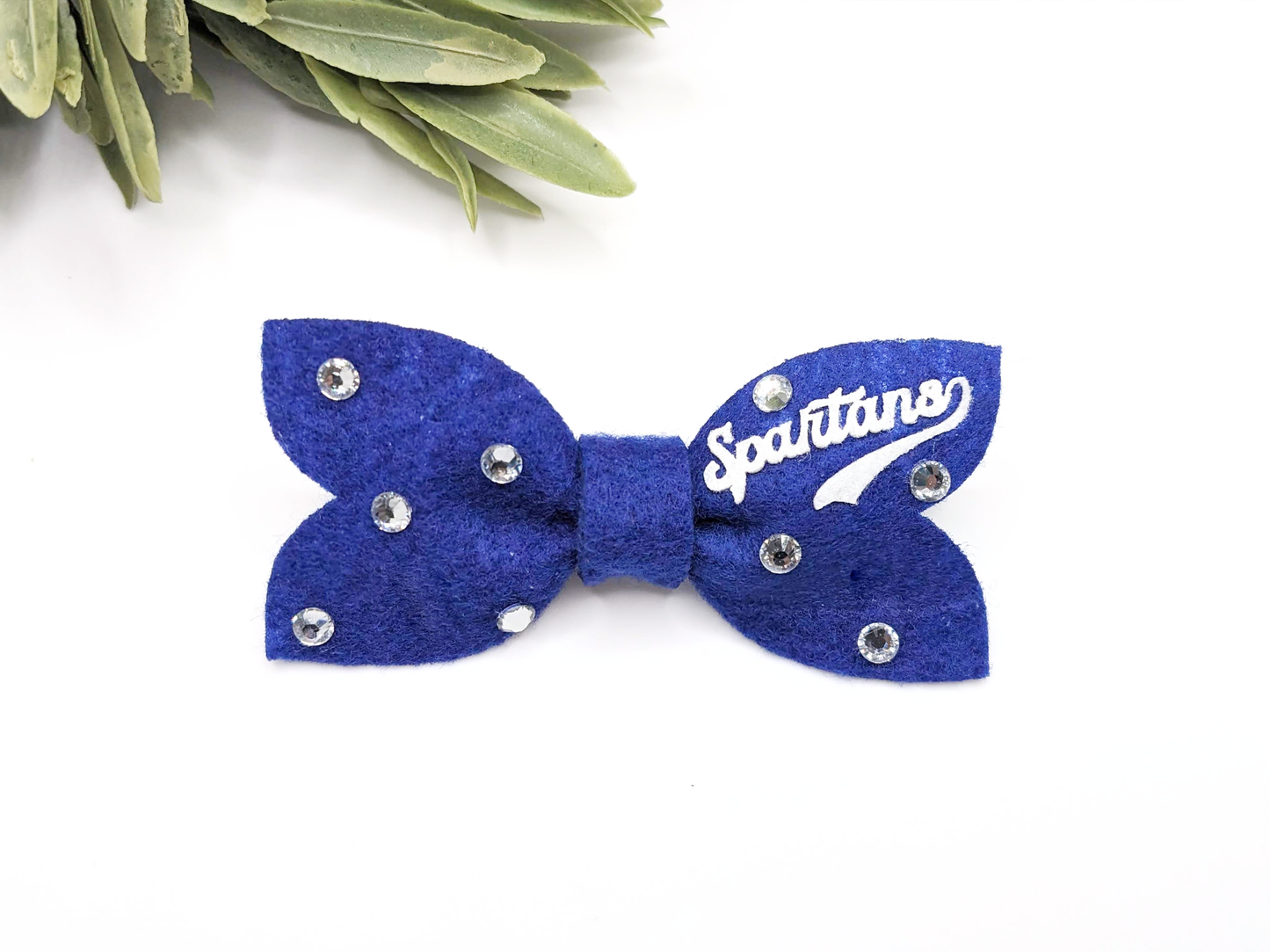 Blue Felt Spartans Hair Bow Clip