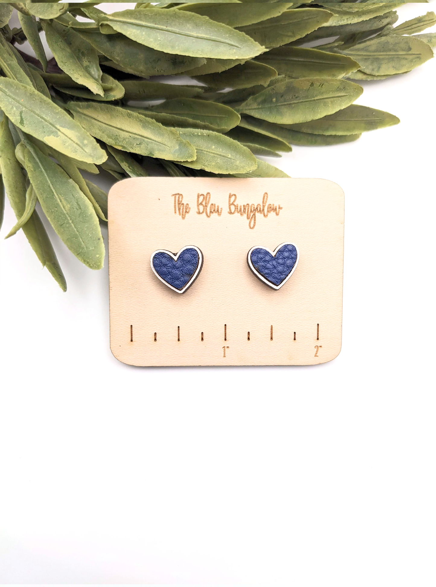 Blue and White Heart Studs