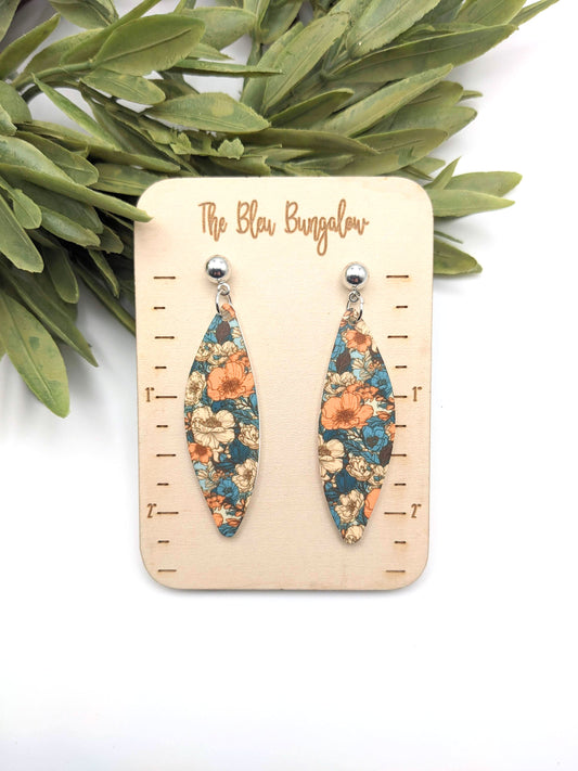 Vintage Floral Print Long Earrings