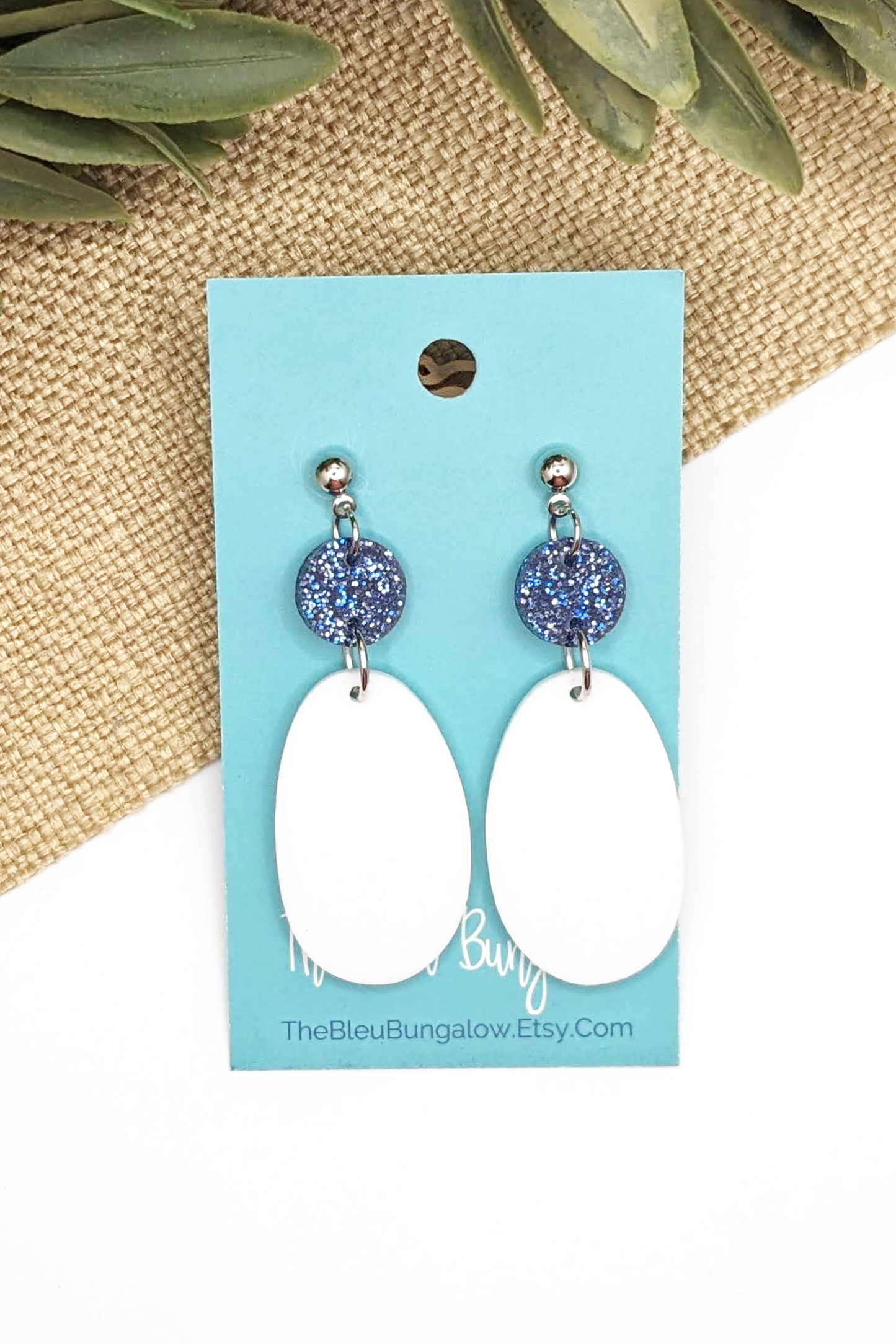 White and Blue Glitter Dangles