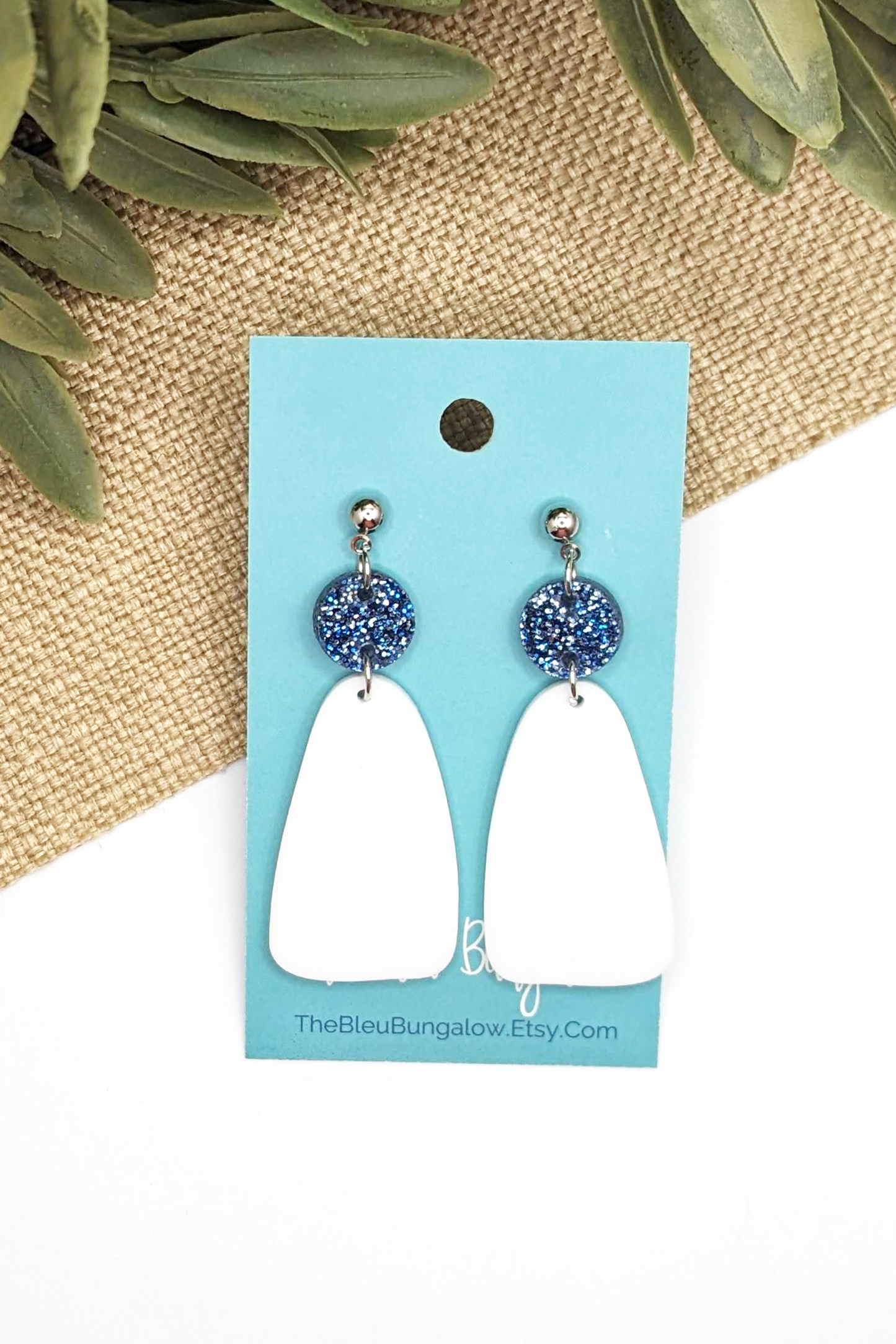 White and Blue Glitter Dangles